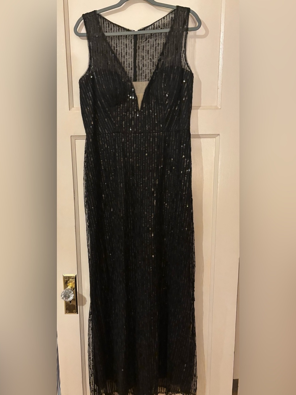 Black Sequin V-Neck Evening Gown